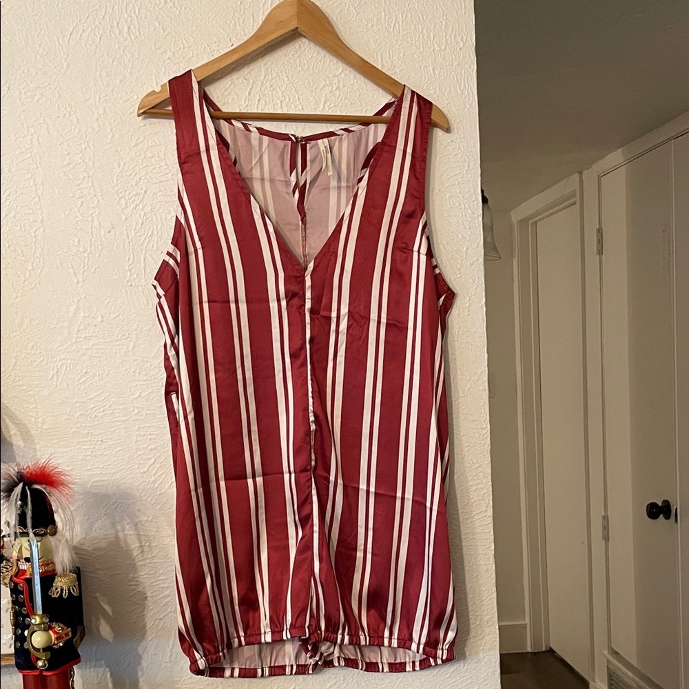 Anthropologie Burgundy and White Striped Pajama Romper Size Large